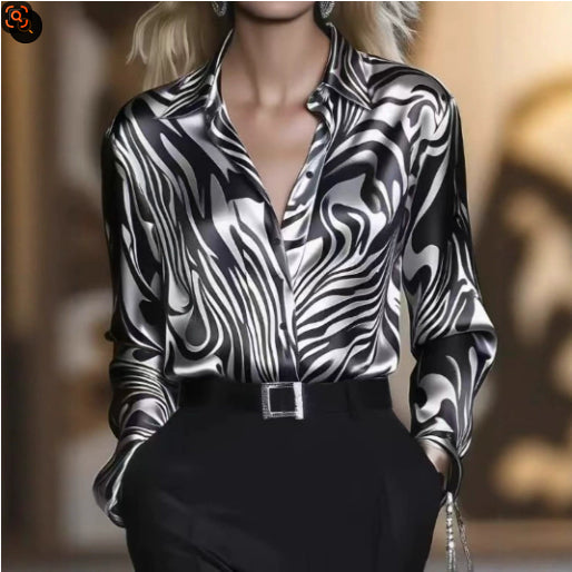 The 'Wild-Luxe' Abstract Animal Print Satin Blouse