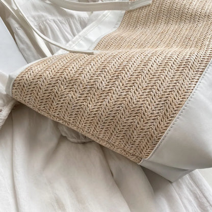 Lightweight straw handbag side view

