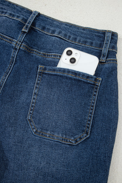 Sky Blue Cropped High Rise Wide Leg Jeans