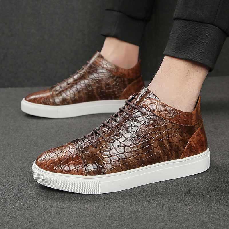 The 'Luxe-Step' Croc-Embossed Mid-Top Sneaker