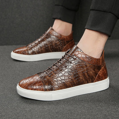 The 'Luxe-Step' Croc-Embossed Mid-Top Sneaker