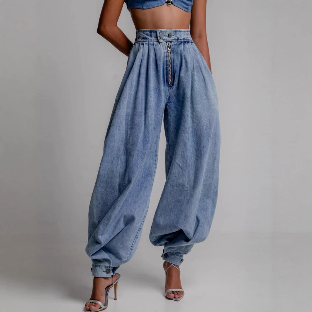 The 'Urban-Edge' High-Rise Tie-Hem Baggy Jeans