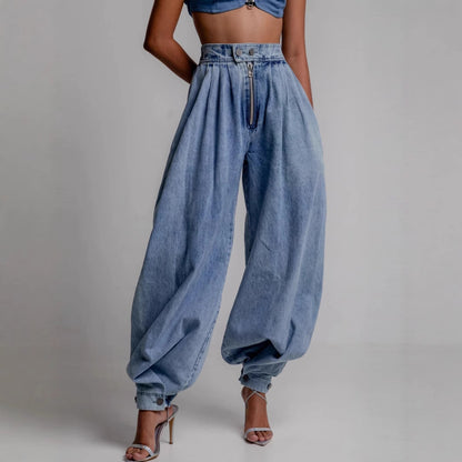 The 'Urban-Edge' High-Rise Tie-Hem Baggy Jeans