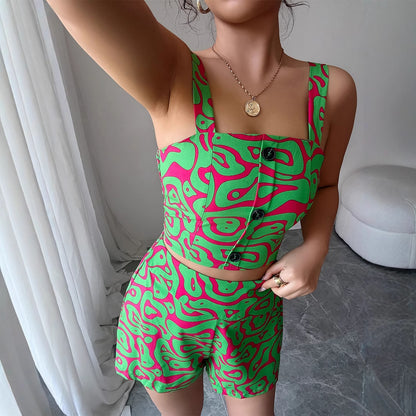 Two-piece set with camisole and printed shorts

