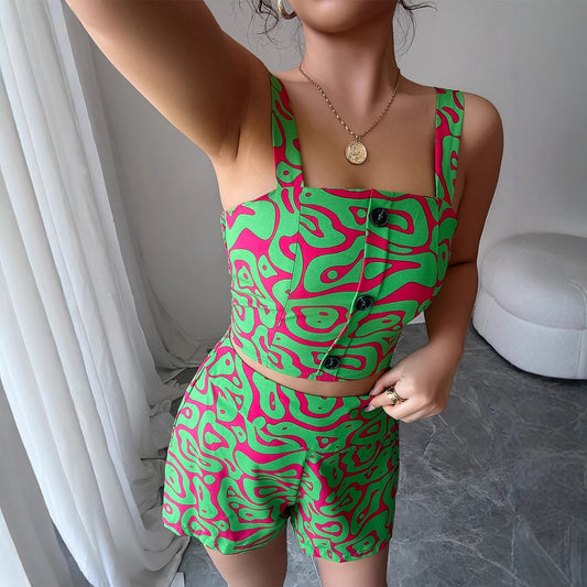 Two-piece set with camisole and printed shorts

