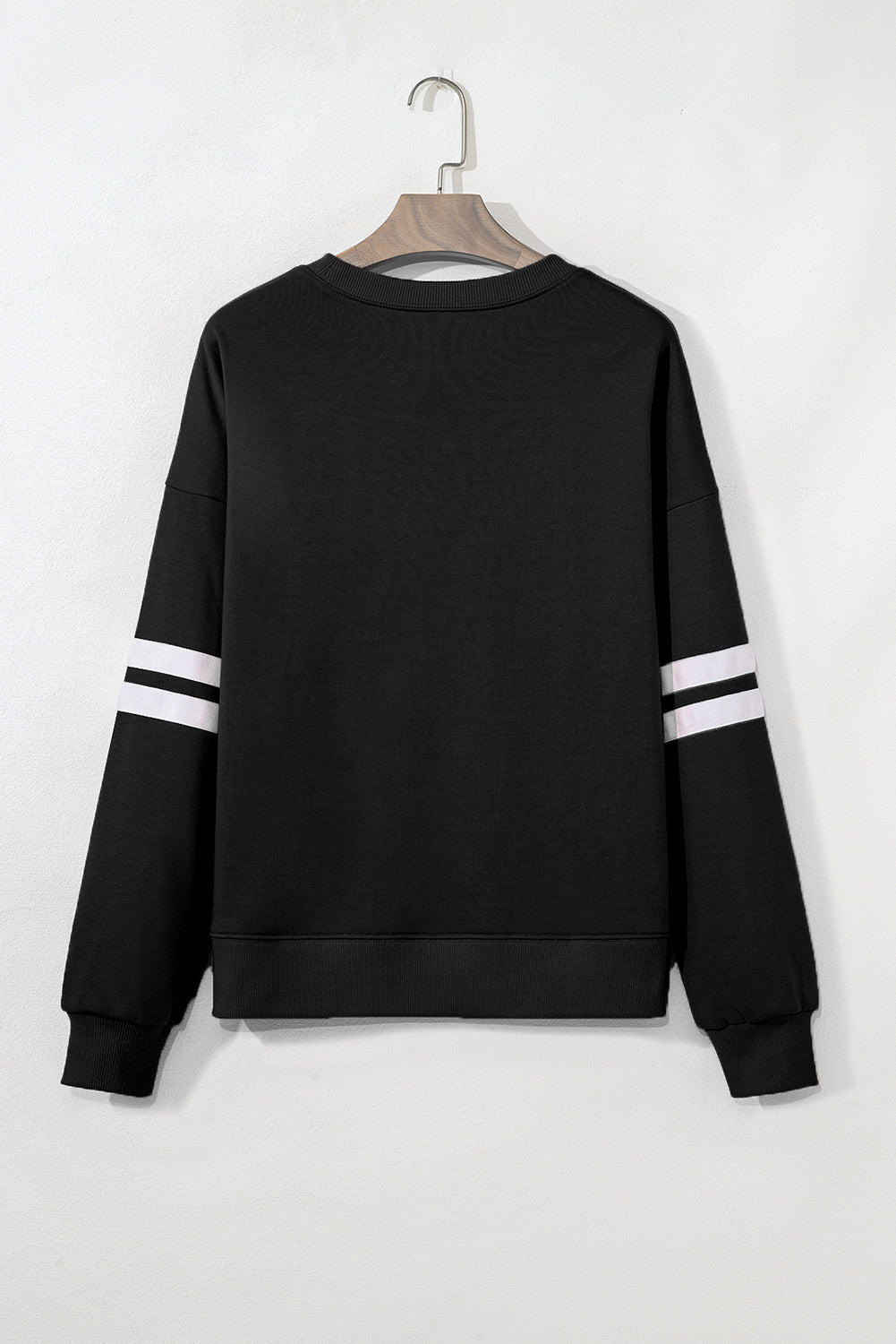 Black Preppy Striped Sleeve Loose Sweatshirt
