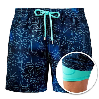 Summer Shorts Men's Beach Pants Sports Pants Printed Double-Layer Shorts Men's Casual Quick-Drying Floral Shorts Men