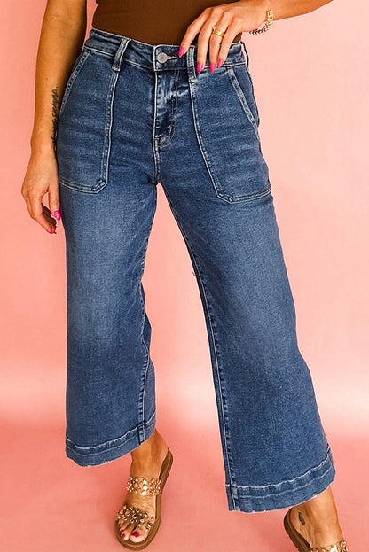 Sky Blue Cropped High Rise Wide Leg Jeans