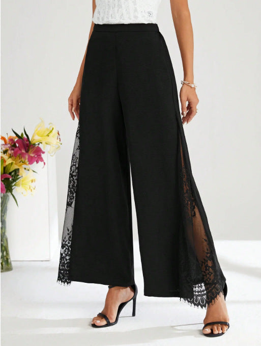 The 'Aria-Lace' High-Rise Fluid Wide-Leg Trousers