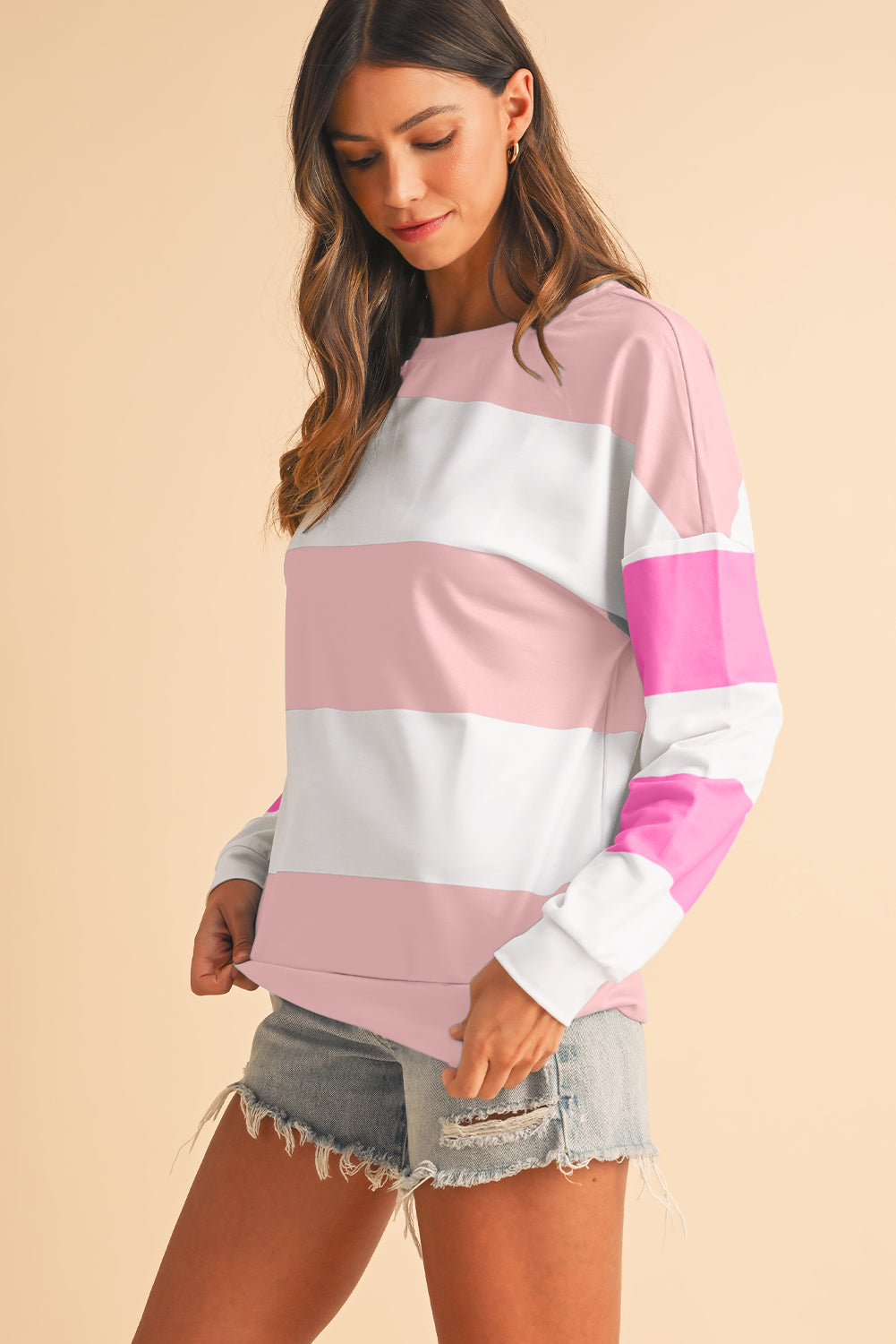 Women’s Pastel Colorblock Long Sleeve Top