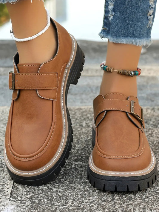 PU leather buckle loafers

