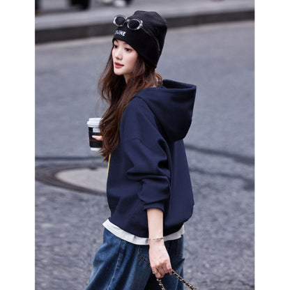 Casual Loose Hooded Letter Embroidery Pullover Long Sleeve Sweatshirt