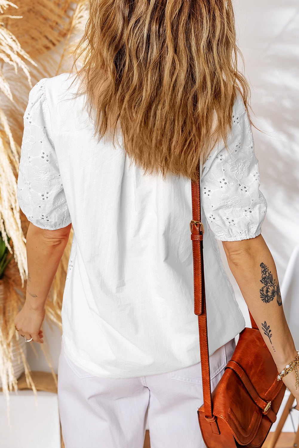 The 'Boho-Breeze' Embroidered Crochet Button-Down Blouse