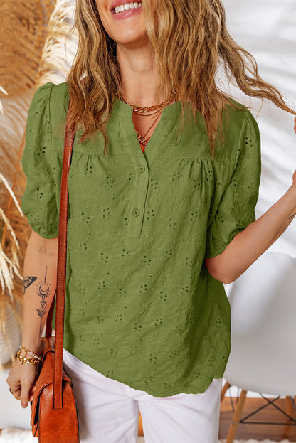 The 'Boho-Breeze' Embroidered Crochet Button-Down Blouse