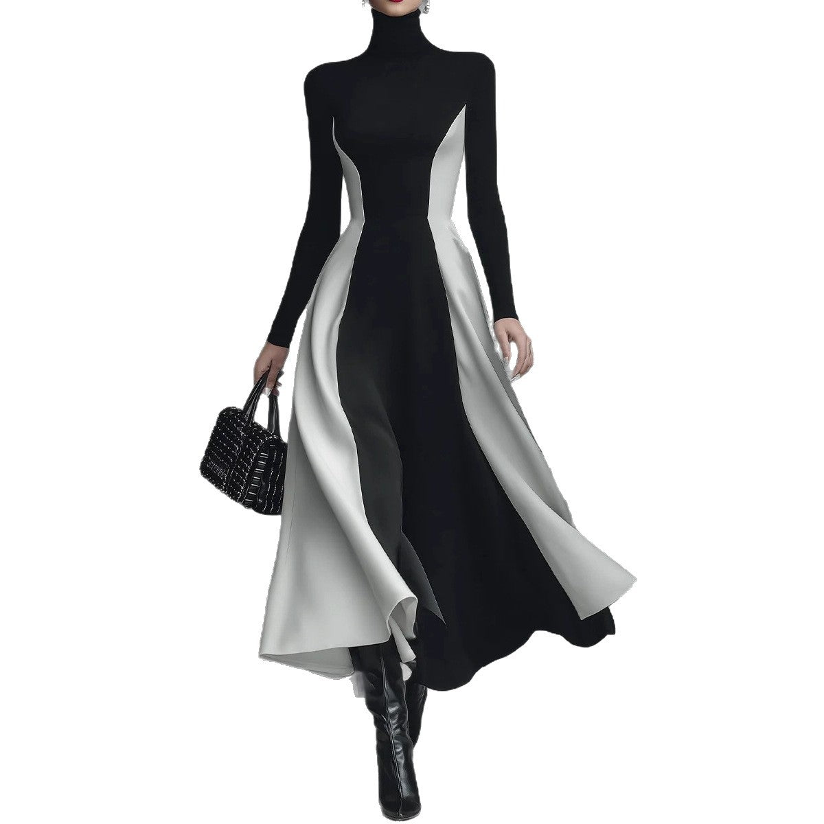The 'Mod-Chic' Color-Block Turtleneck Knit Dress