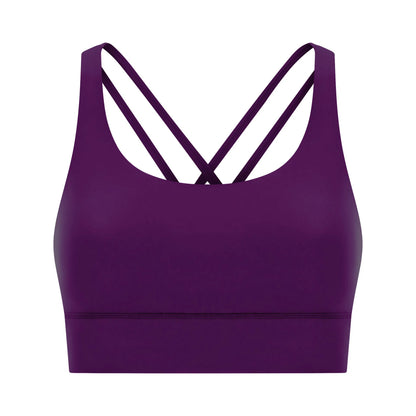 Cross back yoga bra brushed bare high-strength shock-absorbing gathering sports vest for women