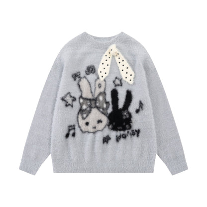 Color blocked rabbit jacquard design sweater