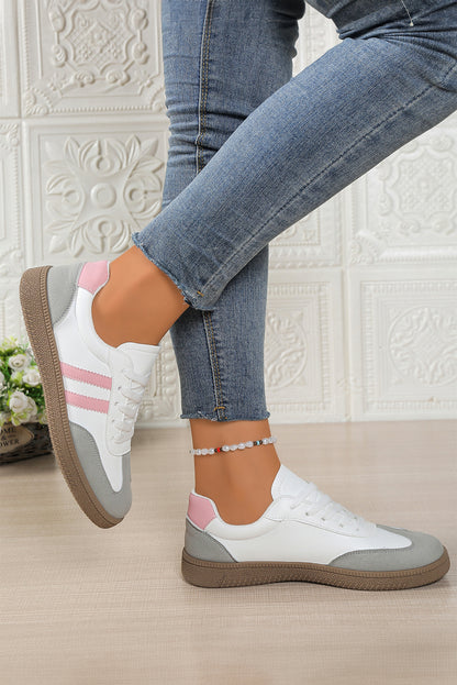 The 'Candy Pop' Pink Striped Patchwork Sneakers