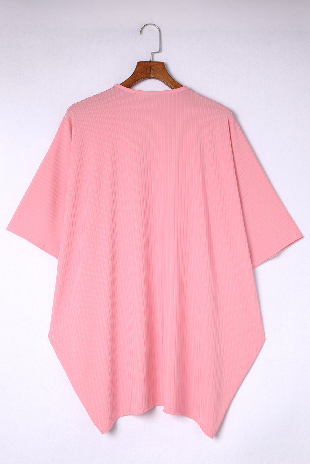 The 'Radiant-Rose' Shimmer Ribbed Curve Cardigan