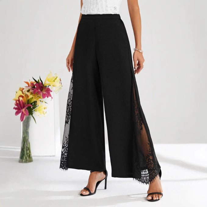 The 'Aria-Lace' High-Rise Fluid Wide-Leg Trousers