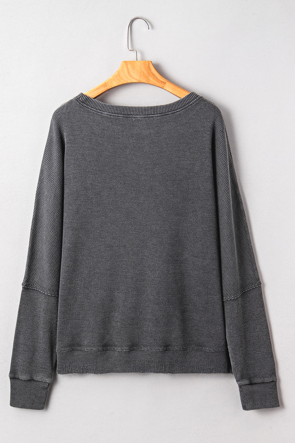 Dark Grey Knit Plain Long Sleeve Loose Top