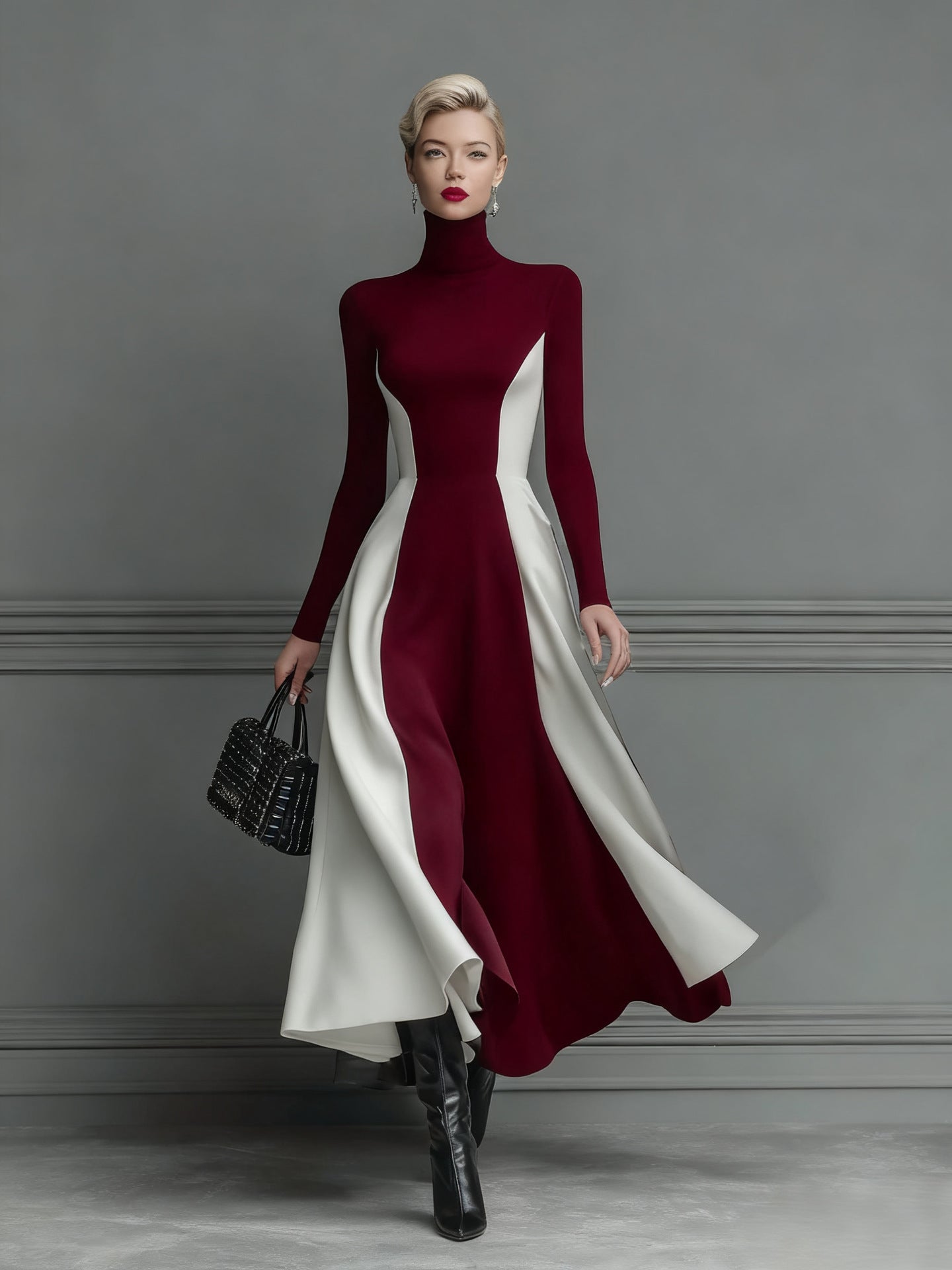 The 'Mod-Chic' Color-Block Turtleneck Knit Dress