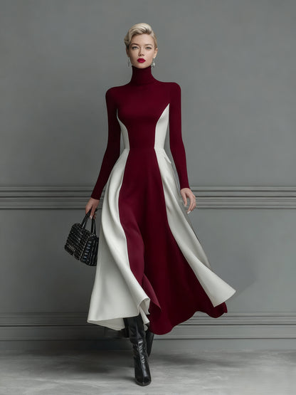 The 'Mod-Chic' Color-Block Turtleneck Knit Dress