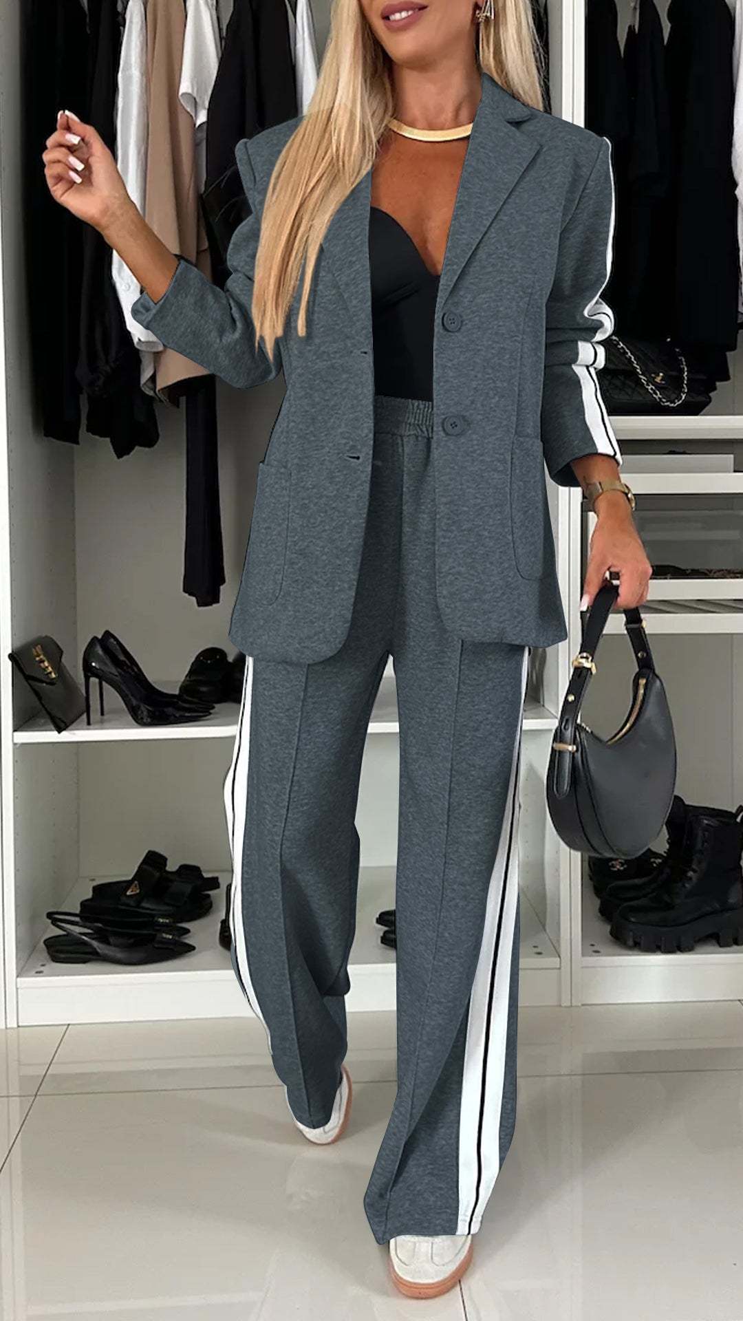The 'City-Sport' Casual Blazer & Side-Stripe Pant Set