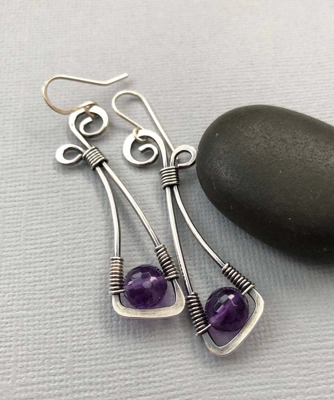 Creative Winding Vintage Silver Gemstone Earrings