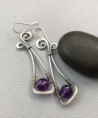 Creative Winding Vintage Silver Gemstone Earrings