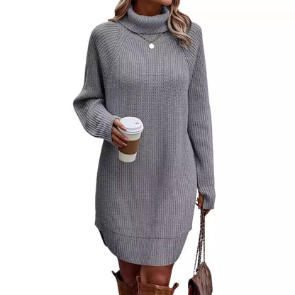 Open cut pullover high neck sweater for women's casual knitwear dress