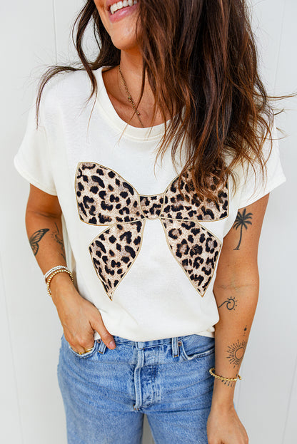 The 'Bella' Leopard Bow Embroidered Cotton Tee