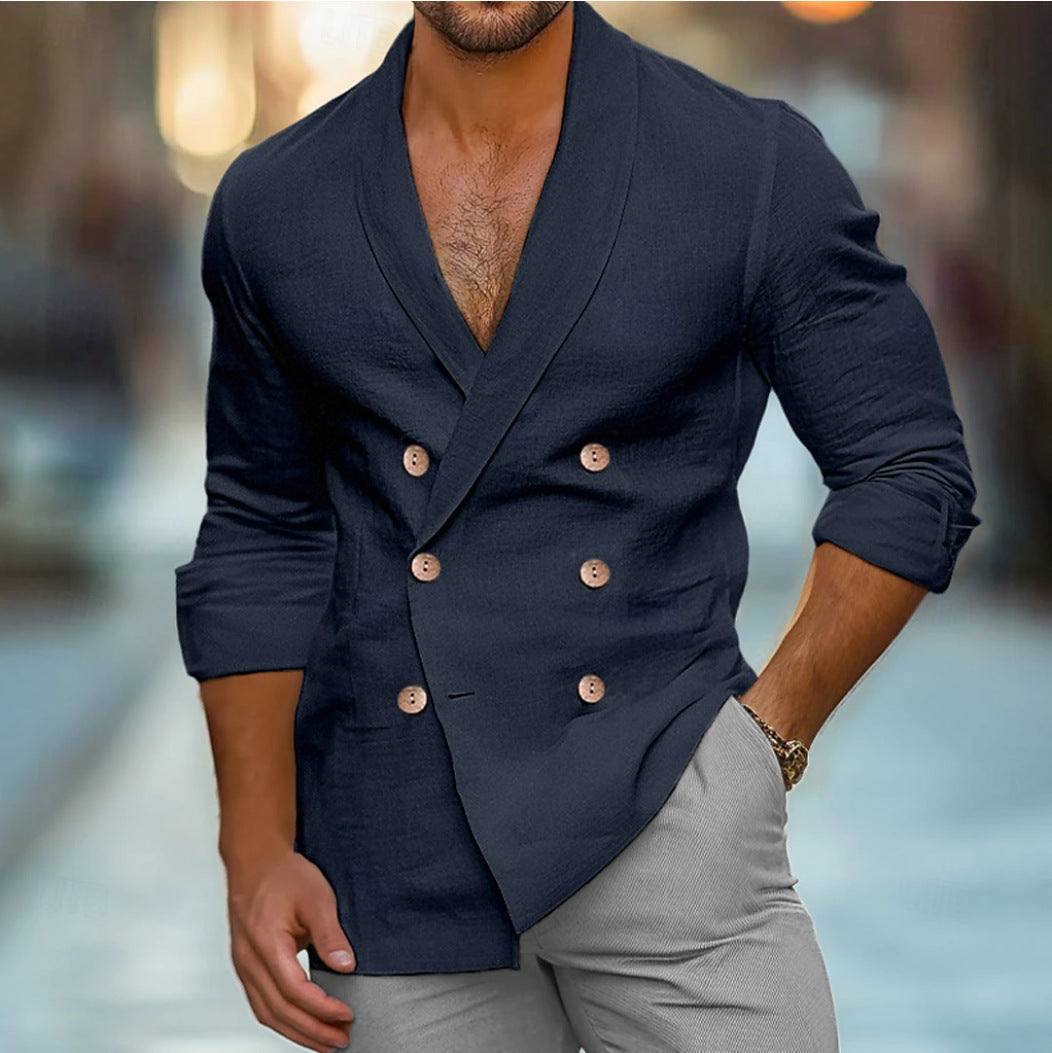 Plus Size Fashion Polo Collar Shirt Long Sleeve Cardigan Jacket Men