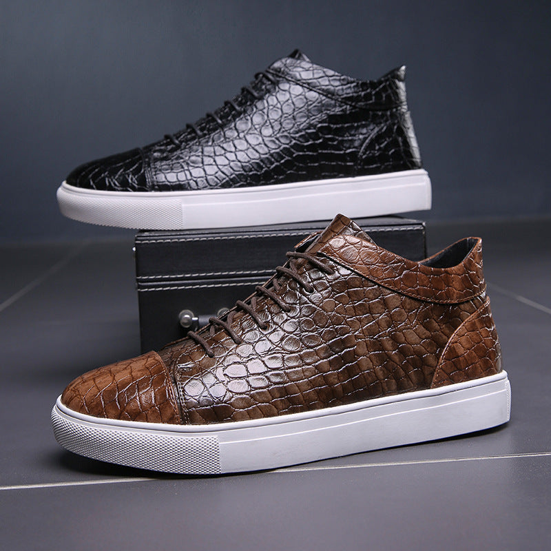 The 'Luxe-Step' Croc-Embossed Mid-Top Sneaker
