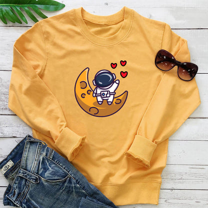 Astronaut Love Printed Round Neck Long Sleeve Hoodie