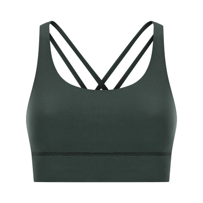 Cross back yoga bra brushed bare high-strength shock-absorbing gathering sports vest for women