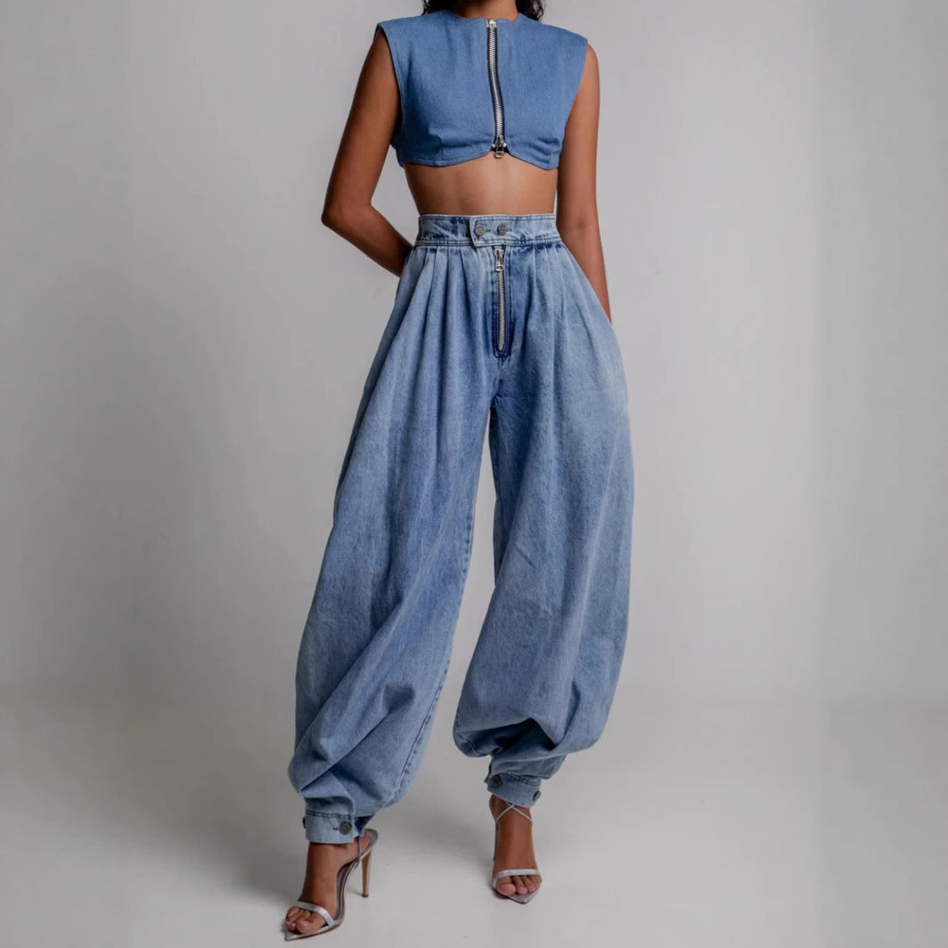 The 'Urban-Edge' High-Rise Tie-Hem Baggy Jeans