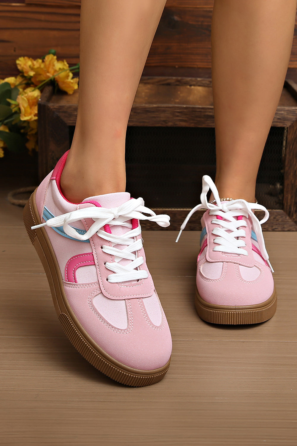 The 'Candy Pop' Pink Striped Patchwork Sneakers