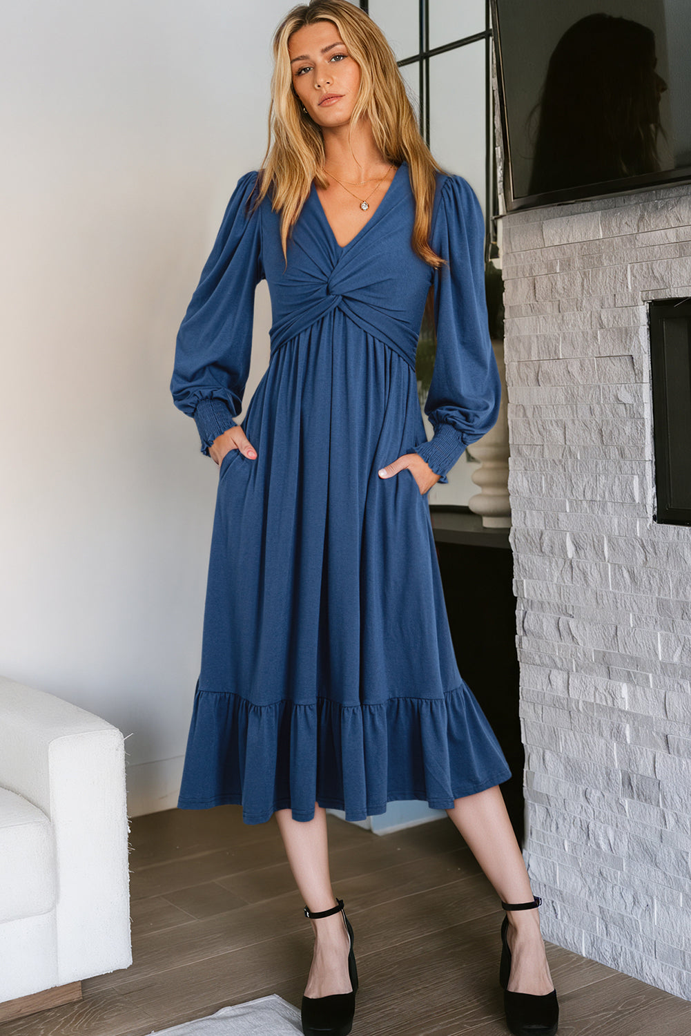 The 'Coastal-Romance' Twist-Front Ruffle Dress