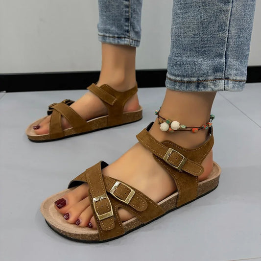 Women’s open toe flat buckle sandals

