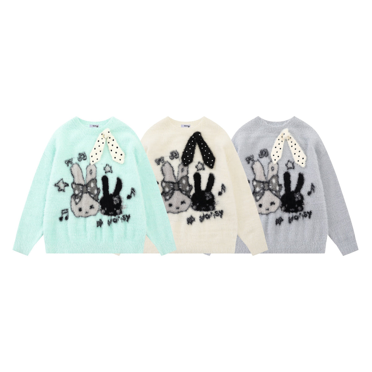 Color blocked rabbit jacquard design sweater