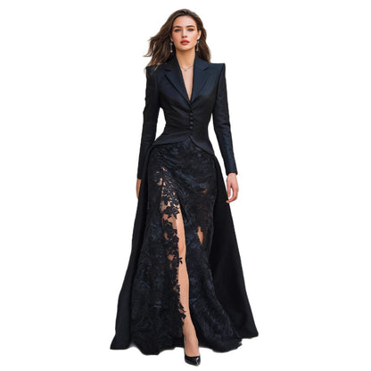The 'Tailored-Romance' Lace-Paneled Blazer Dress