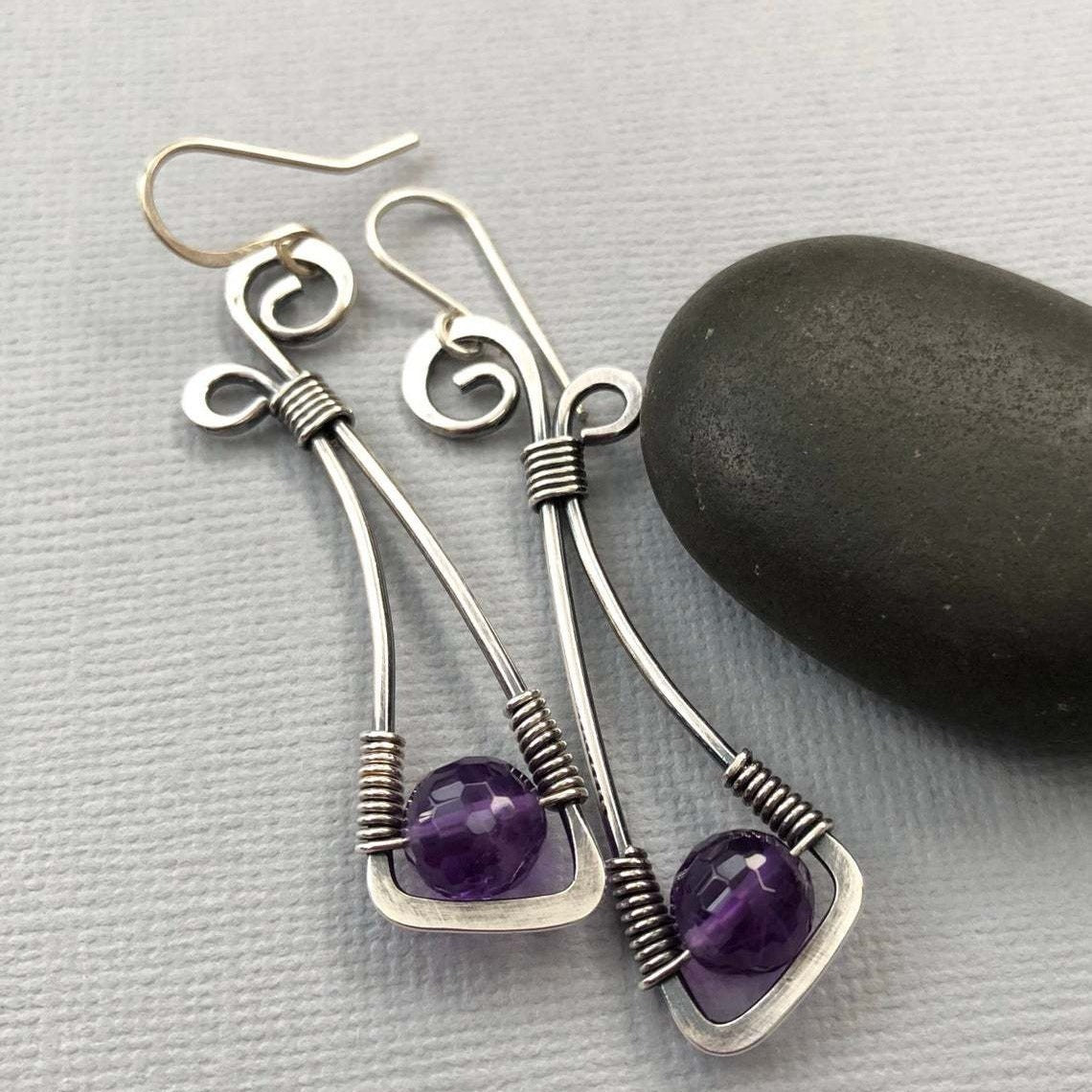 Creative Winding Vintage Silver Gemstone Earrings