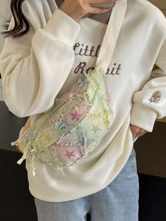 Tie-dye crossbody bag with raw edges

