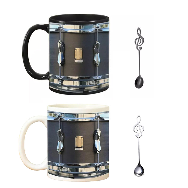 Vintage Drum Mug, 11oz. Black & White, Funny Ceramic Mug. Ideal Cool Gift for Drummers and Musicians.