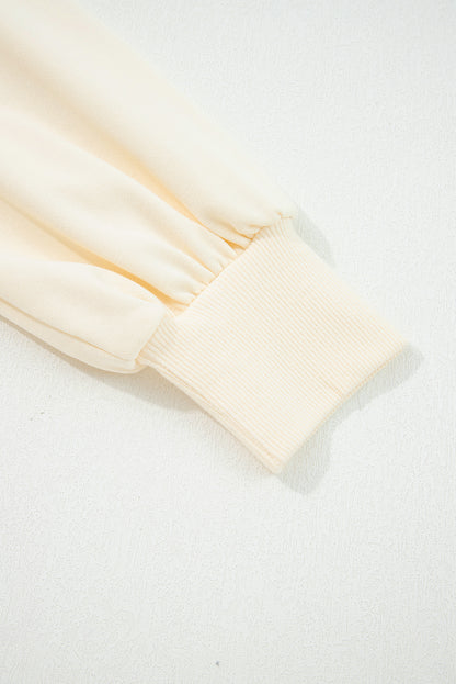 White Striped Ruffle Button Neck Pullover Sweatshirt