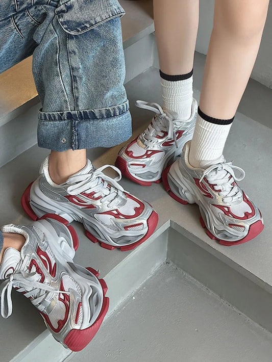 Side view of breathable chunky platform sneakers

