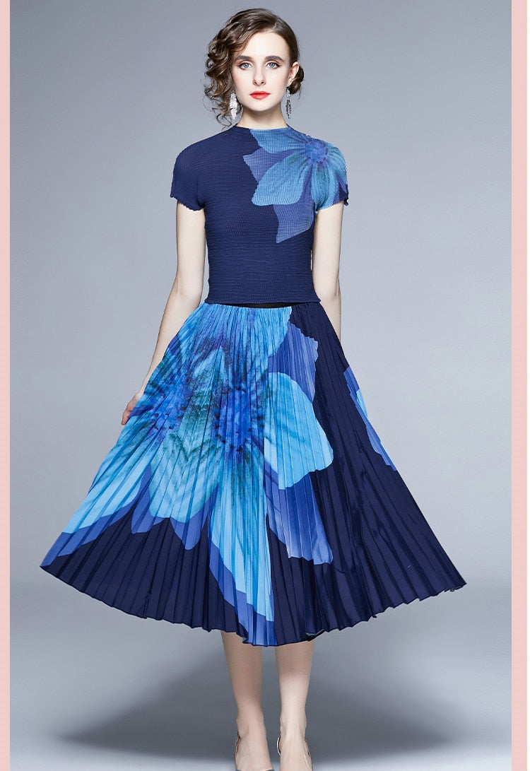 The 'Metro' Stretchy Pullover & Pleated Midi Skirt Set