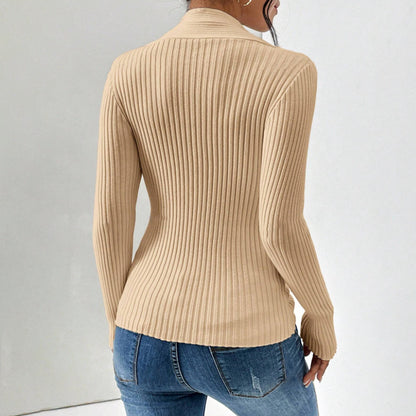Women's Ribbed Knit Twist Front Slim Fit Sweater – Elegant Long Sleeve Pullover