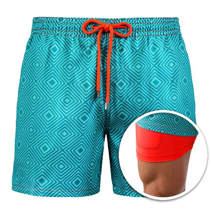 Summer Shorts Men's Beach Pants Sports Pants Printed Double-Layer Shorts Men's Casual Quick-Drying Floral Shorts Men